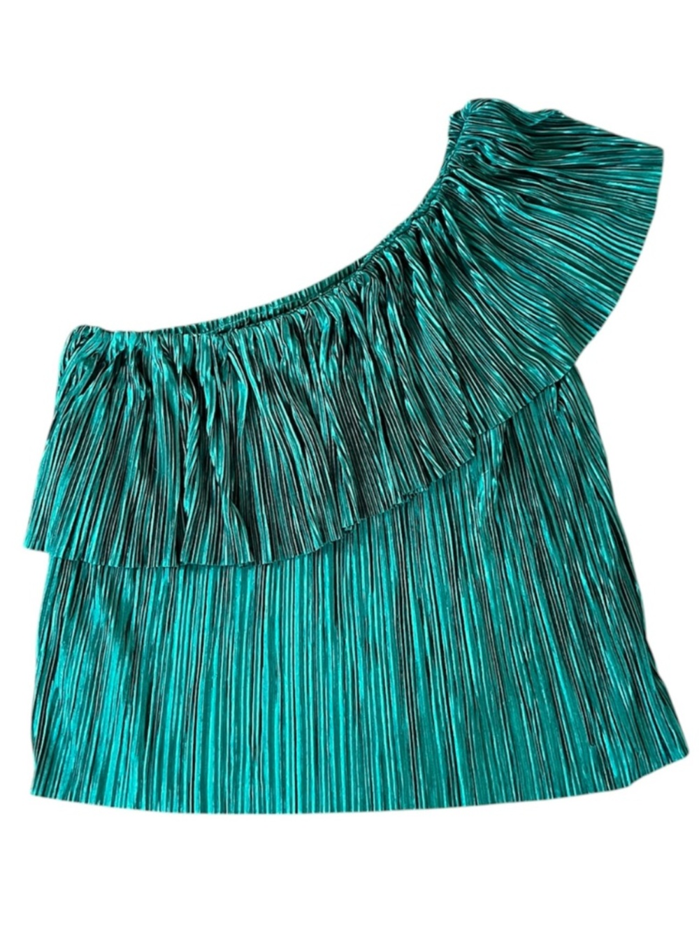 BB Dakota Out On The Town Pleated Green One Shoulder Top Size M